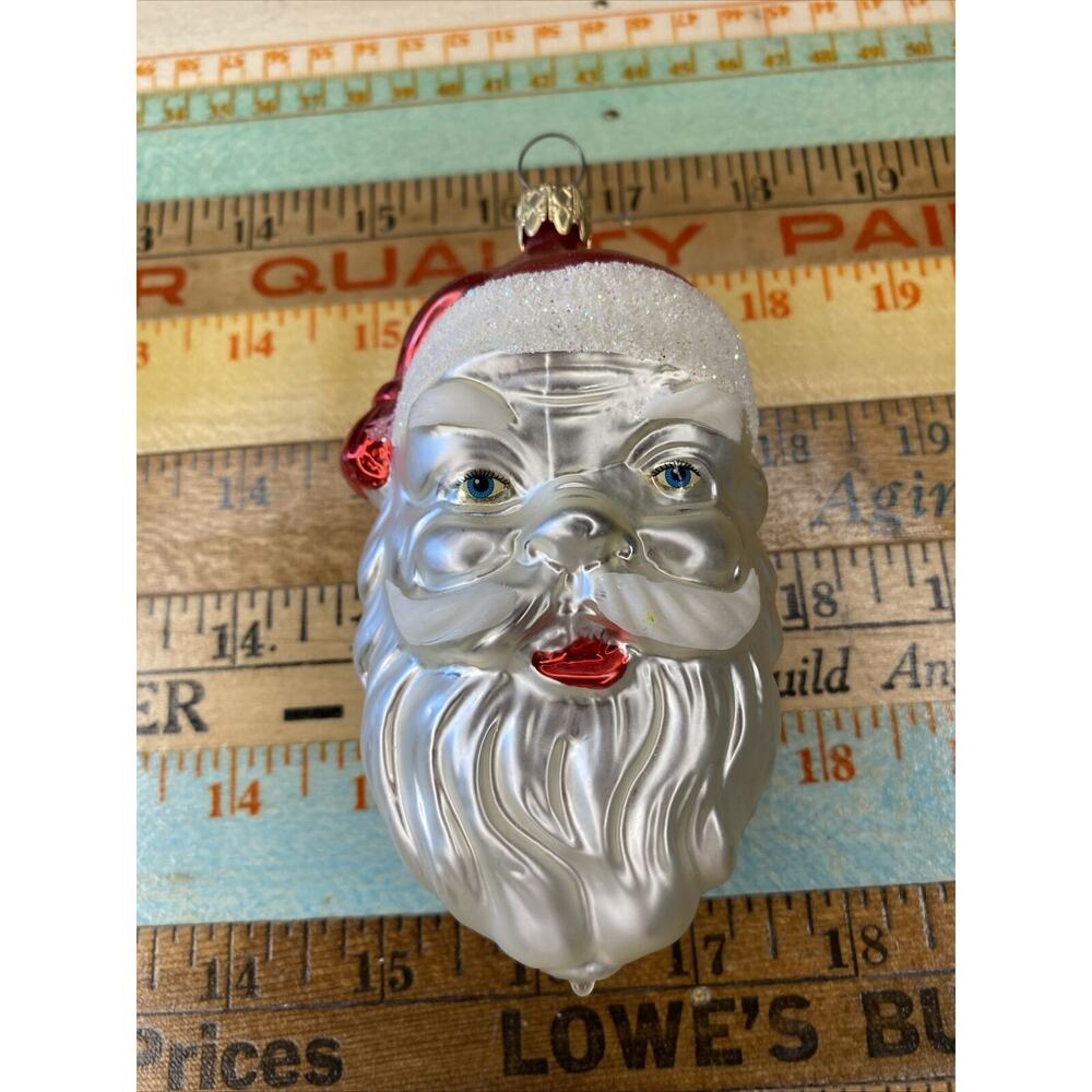 Vintage Blown‎ Glass ST NICK SANTA HEAD Jumbo Christmas Ornament West Germany - Picture 3 of 15